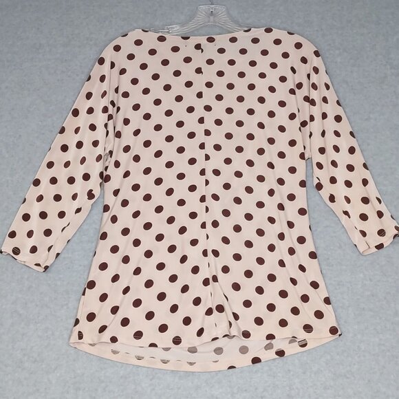 Isabella Rodriguez L Draped Front Polka Dot Classic Top Blouse 3/4 Sleeve Pink - Picture 8 of 10